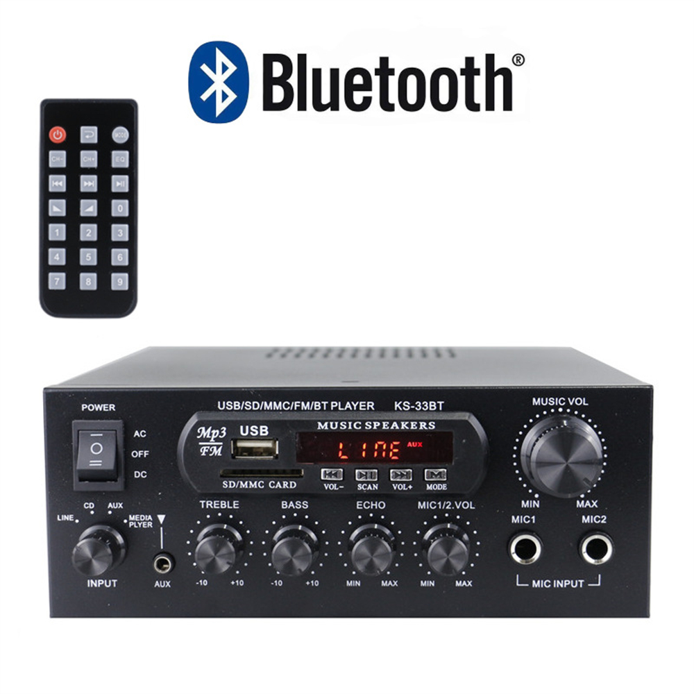 INEPOWERCDACOFFDCAUXMEDIAPLYER Bluetooth®USB/SD/MMC/FM/BT PLAYER KS-33BTMp3 USBFMMUSIC SPEAKERSAUXSD/MMC CARDTREBLEBASSMVOL- SCAN VOL MODEECHOMUSIC VOLMIC1/2.VOLMINMIC1MAXMIC2INPUTAUX-10+10-10+10MINMAXMINMAXL MIC INPUT