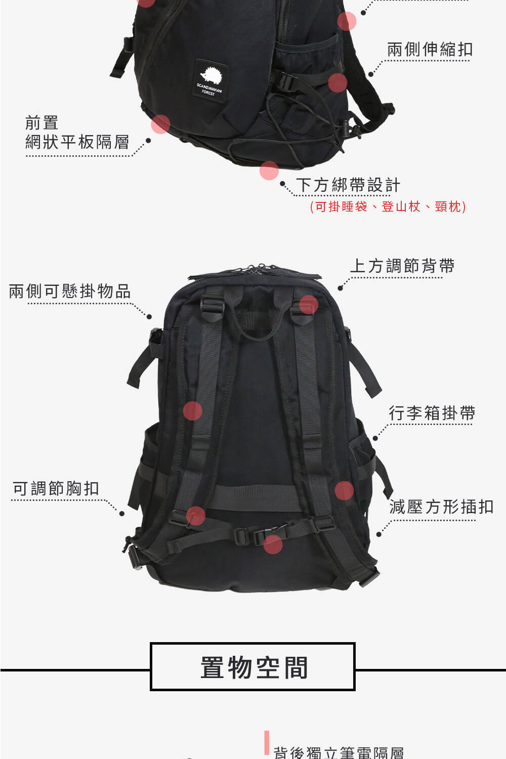 H型肩帶 減輕壓力 胸前固定扣,貼身環繞設計, 有助分配重量,在長時間配戴時可減輕肩膀和背部的壓力。 
