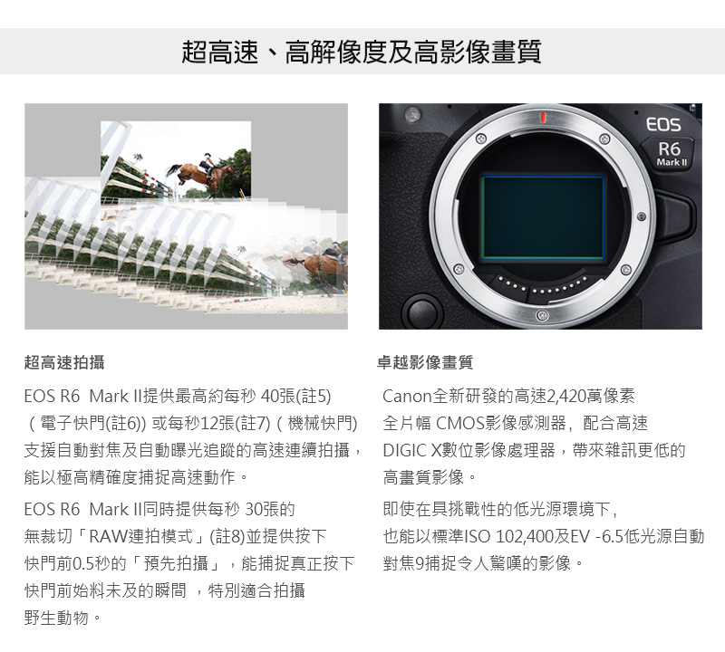 也能以標準ISO 102,400及EV 6.5低光源自動