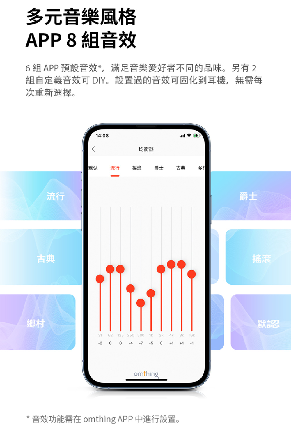 6 組 APP 預設音效,滿足音樂愛好者不同的品味。另有2