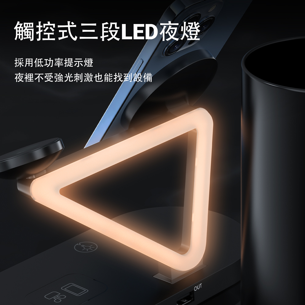 觸控式三段LED夜燈 採用低功率提示燈 夜裡不受強光刺激也能找到設備 