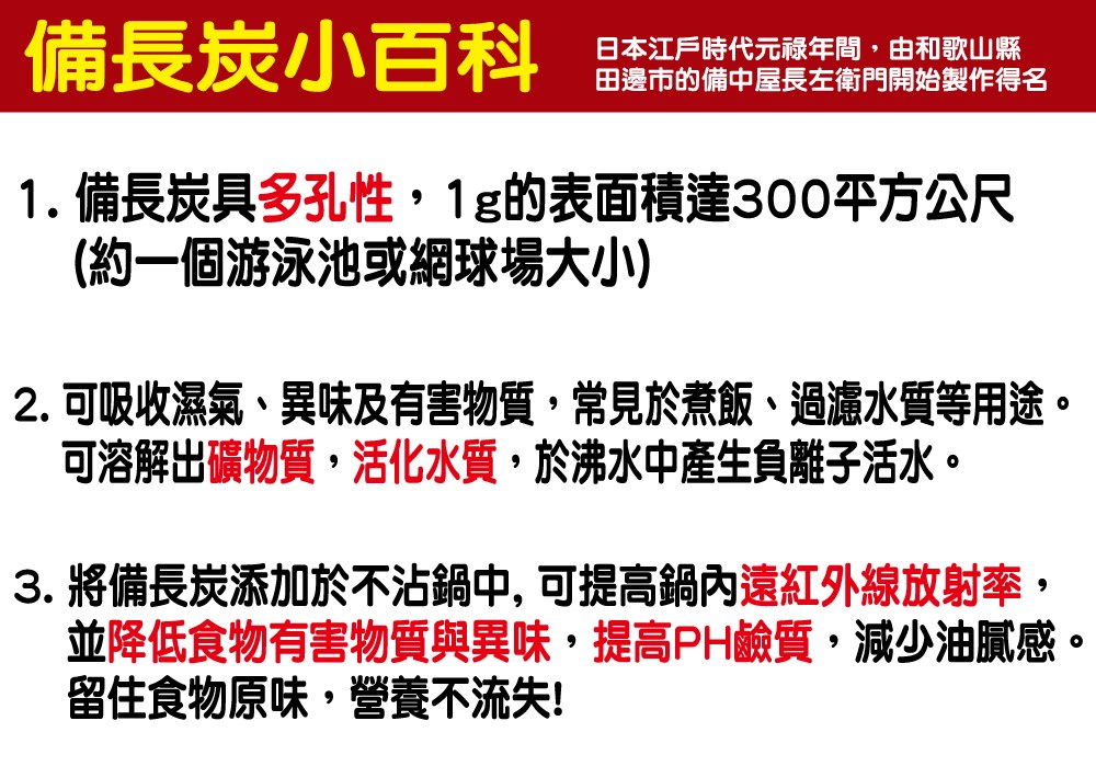 2. 可吸收濕氣、異味及有害物質,常見於煮飯、過濾水質等用途。