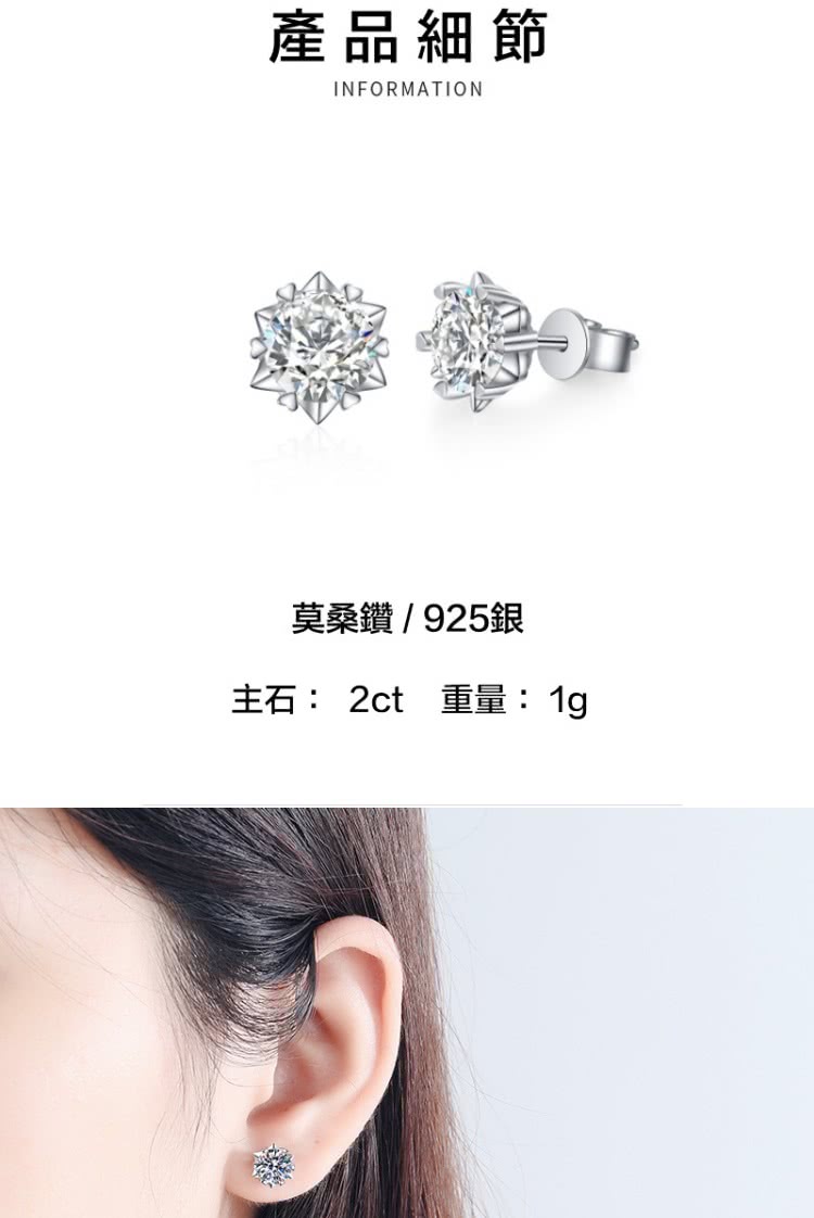 產品細節 莫桑鑽  925銀 主石 2ct 重量 1g 