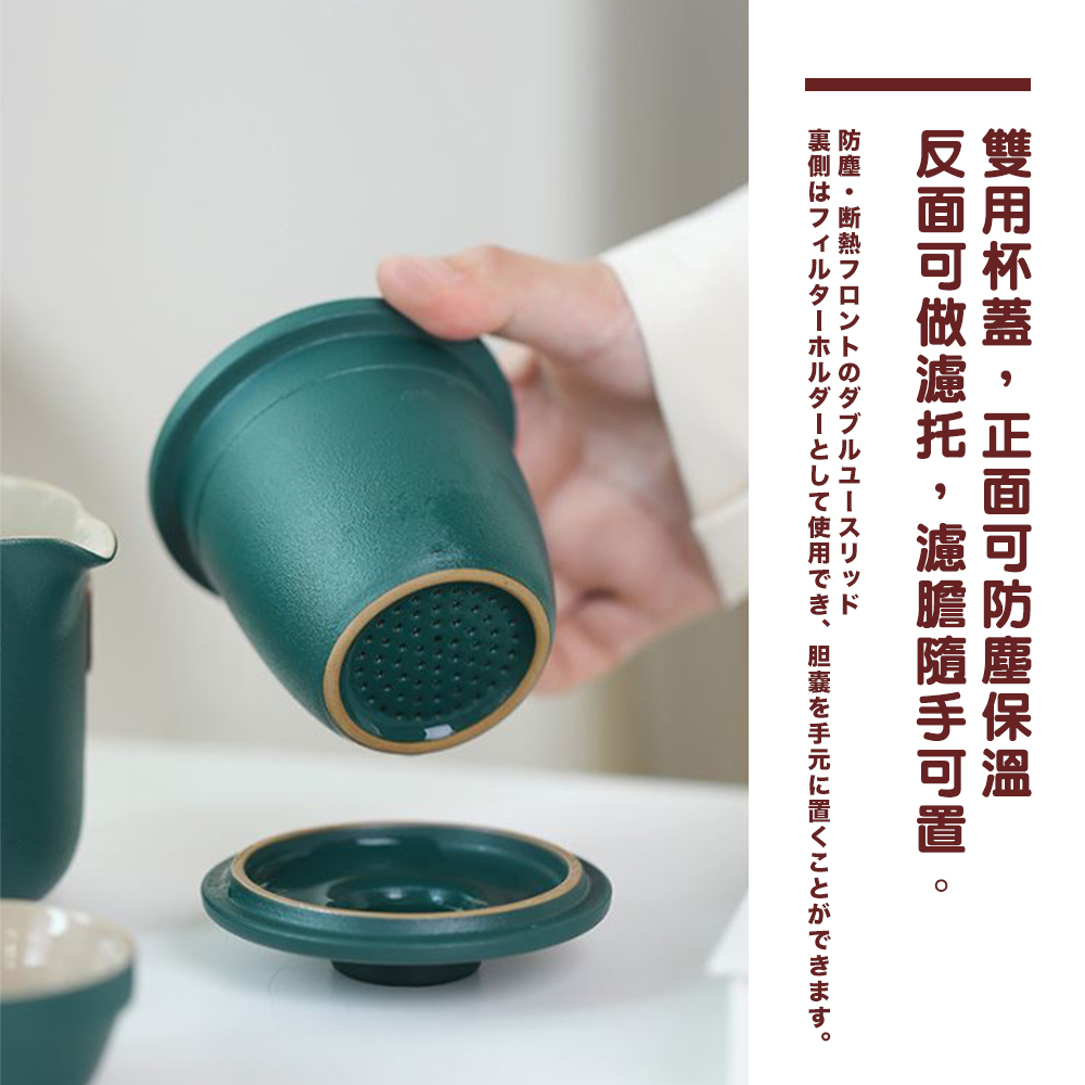 雙用杯蓋,正面可防塵保溫 反面可做濾托,濾膽隨手可置。 防塵断熱 裏側使用、 胆嚢手元置。 