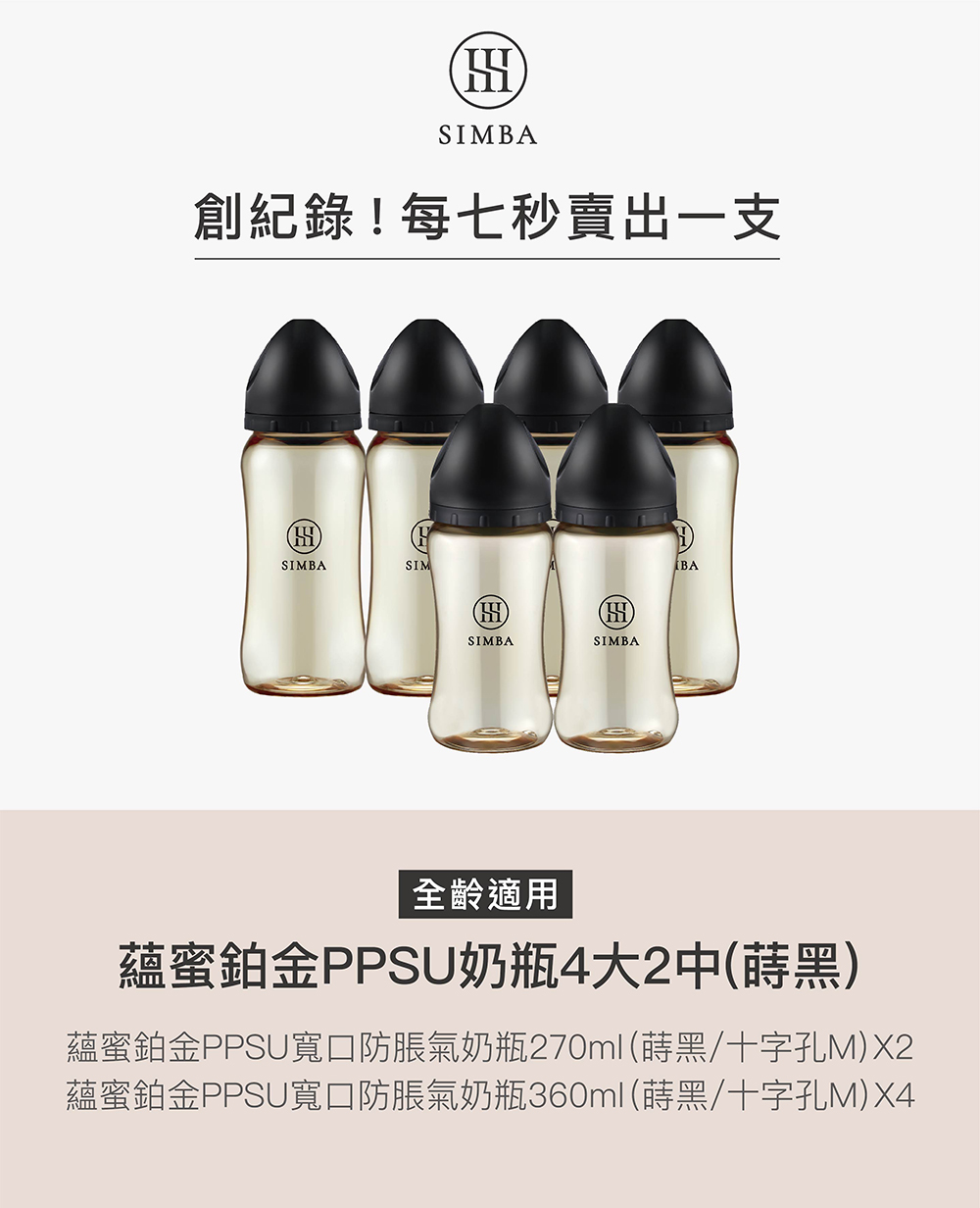 創紀錄每七秒賣出一支 全齡適用 蘊蜜鉑金PPSU奶瓶4大2中蔣黑 蘊蜜鉑金PPSU寬口防脹氣奶瓶270ml蒔黑十字孔MX2 蘊蜜鉑金PPSU寬口防脹氣奶瓶360ml蒔黑十字孔MX4 