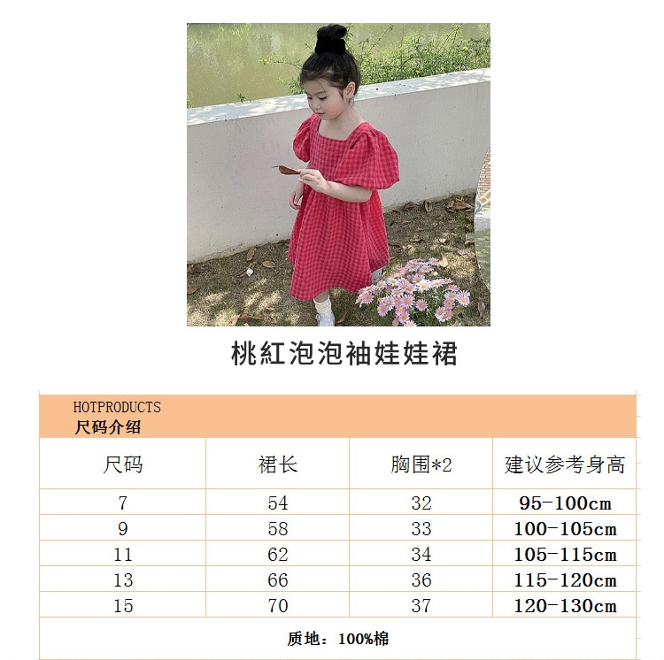 桃紅泡泡袖娃娃裙