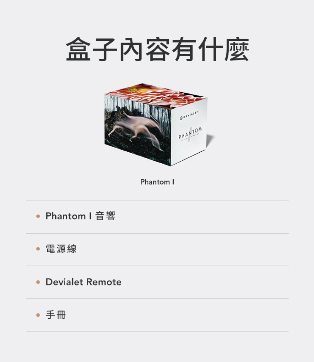 盒子內容有什麼 Phantom I 音響 電源線 手冊 