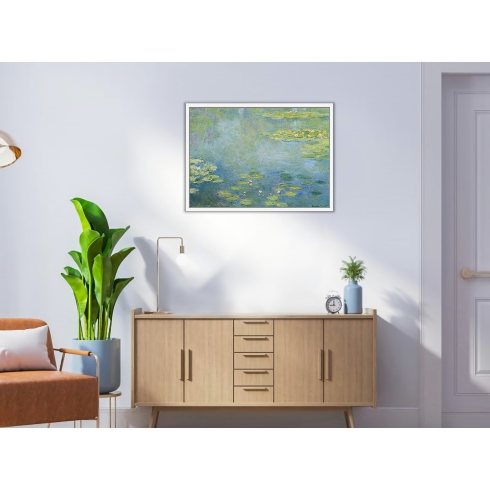 睡蓮》莫內Monet．印象派畫家世界名畫經典名畫風景油畫-白框40x60CM