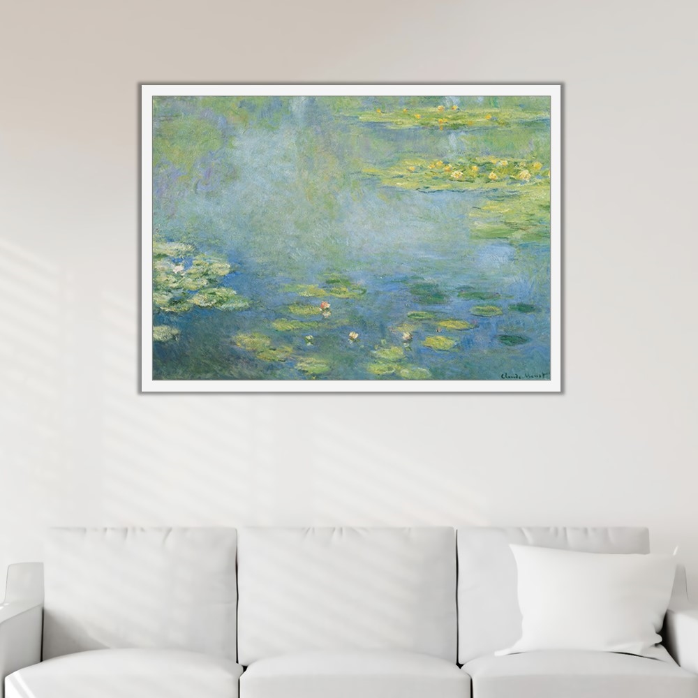 睡蓮》莫內Monet．印象派畫家世界名畫經典名畫風景油畫-白框40x60CM