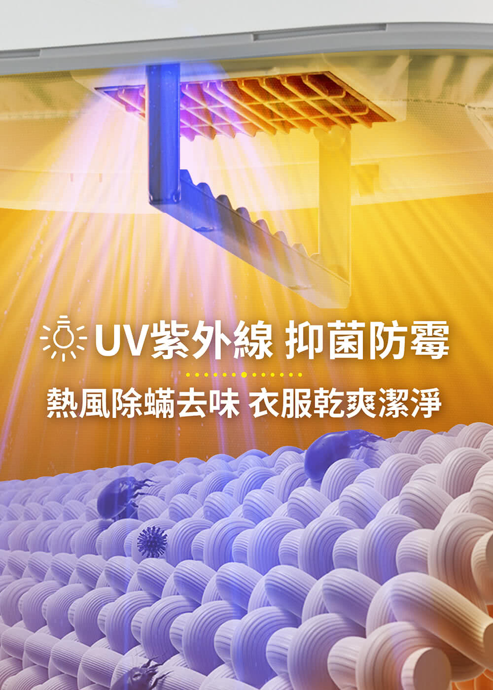 UV紫外線抑菌防霉 熱風除蟎去味 衣服乾爽潔淨 