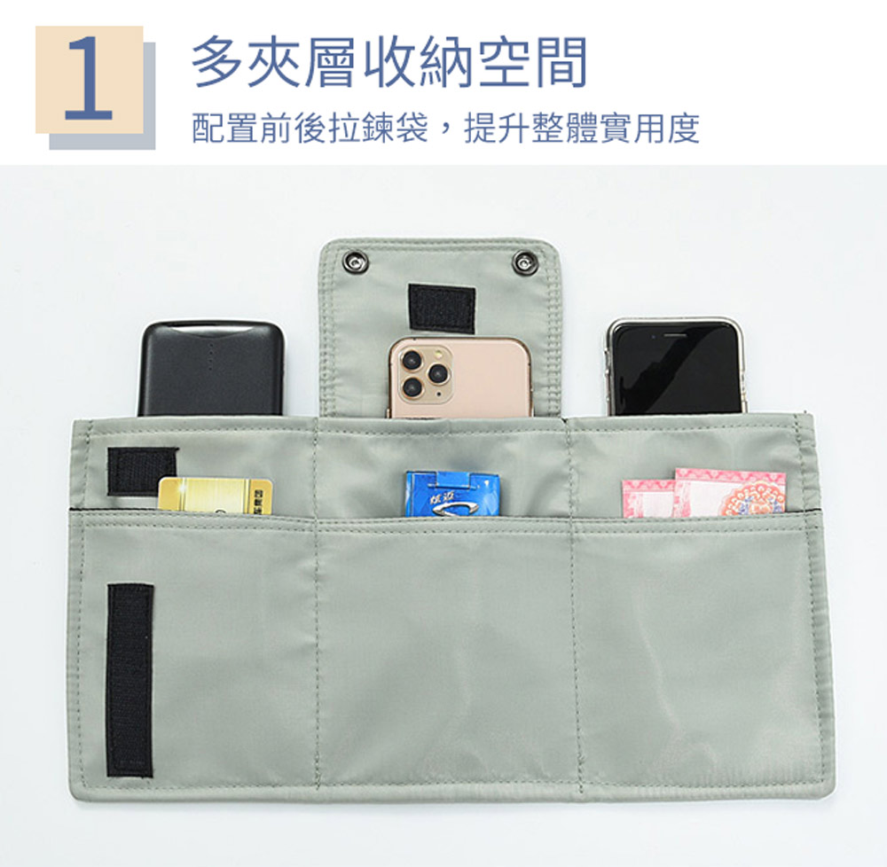 1多夾層收納空間 配置前後拉鍊袋,提升整體實用度 