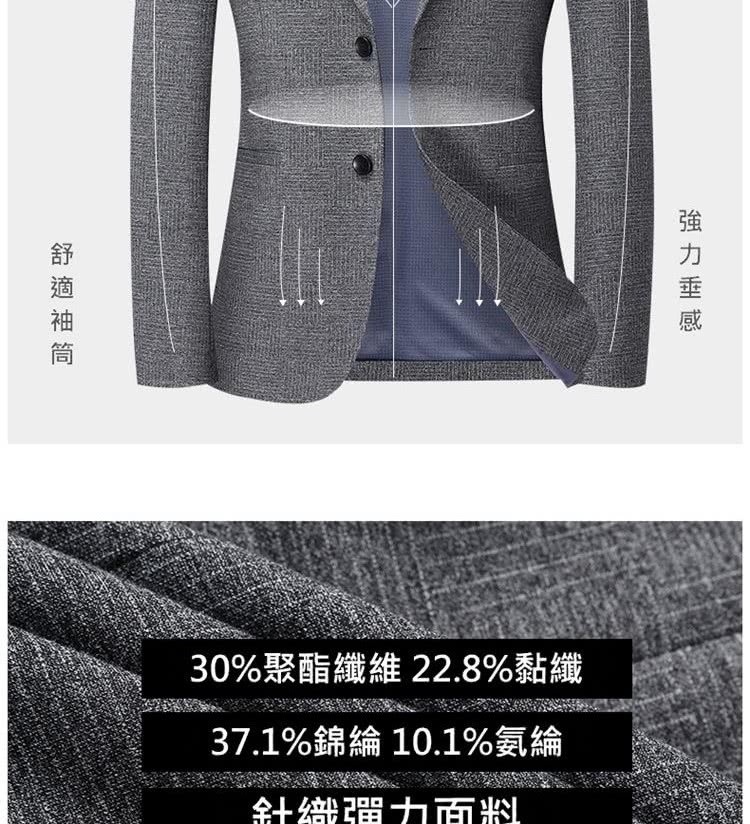 舒適袖筒 30%聚酯纖維 22.8%黏纖 37.1%錦綸 10.1%氨綸 針織彈力面料 強力垂感 