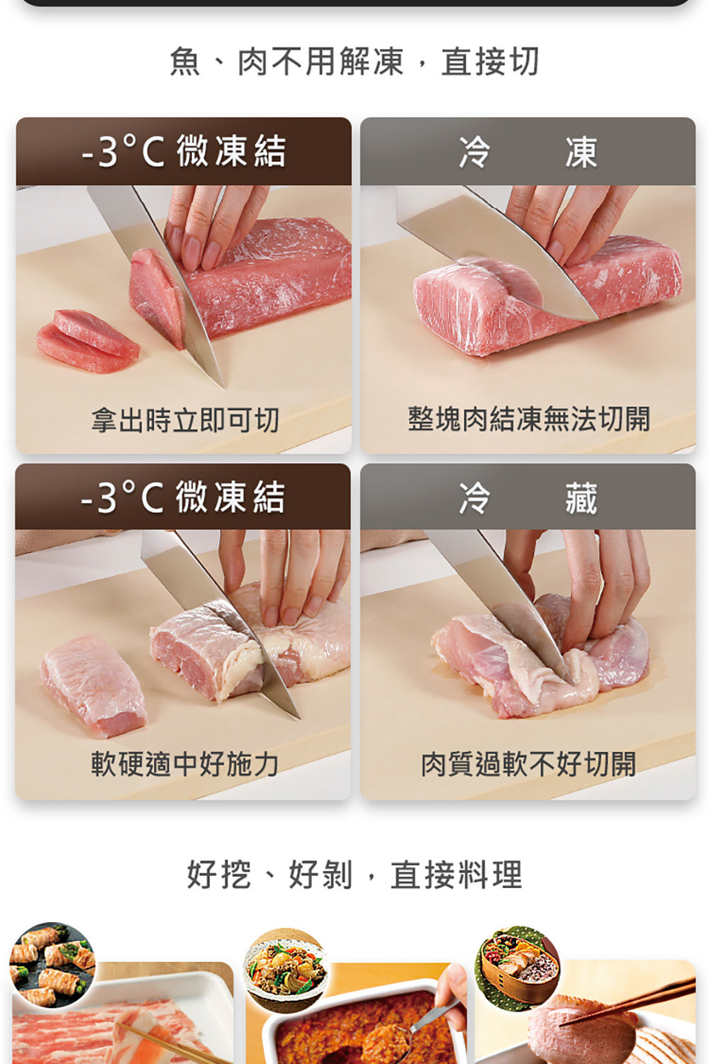 魚、肉不用解凍,直接切