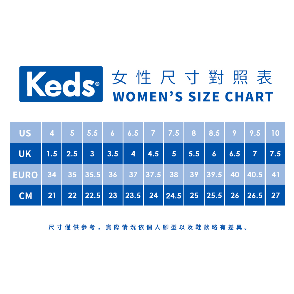 女性尺寸對照表 尺寸僅供參考,實際情況依個人腳型以及鞋款略有差異。 