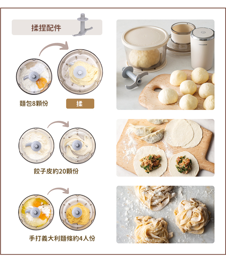 揉捏配件 麵包8顆份 餃子皮約20顆份 手打義大利麵條約4人份 
