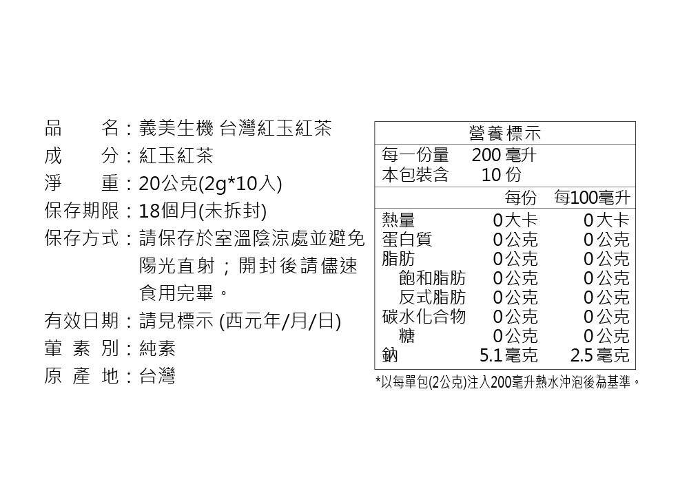 以每單包2公克注入200毫升熱水沖泡後為基準。
