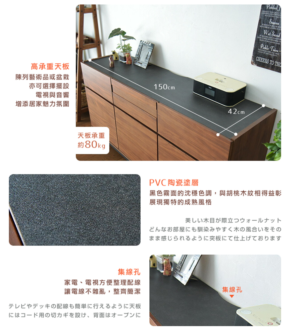 黑色霧面的沈穩色調,與胡桃木紋相得益彰