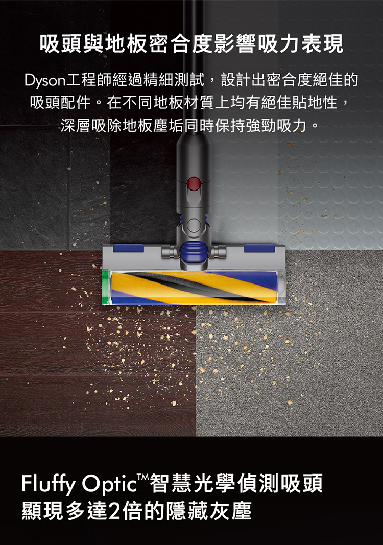 智慧強勁,精準除塵除毛 高效清潔,推薦大坪數及寵物家庭 150AW強勁吸入功率, 搭配全密封吸頭設計,吸力強勁 