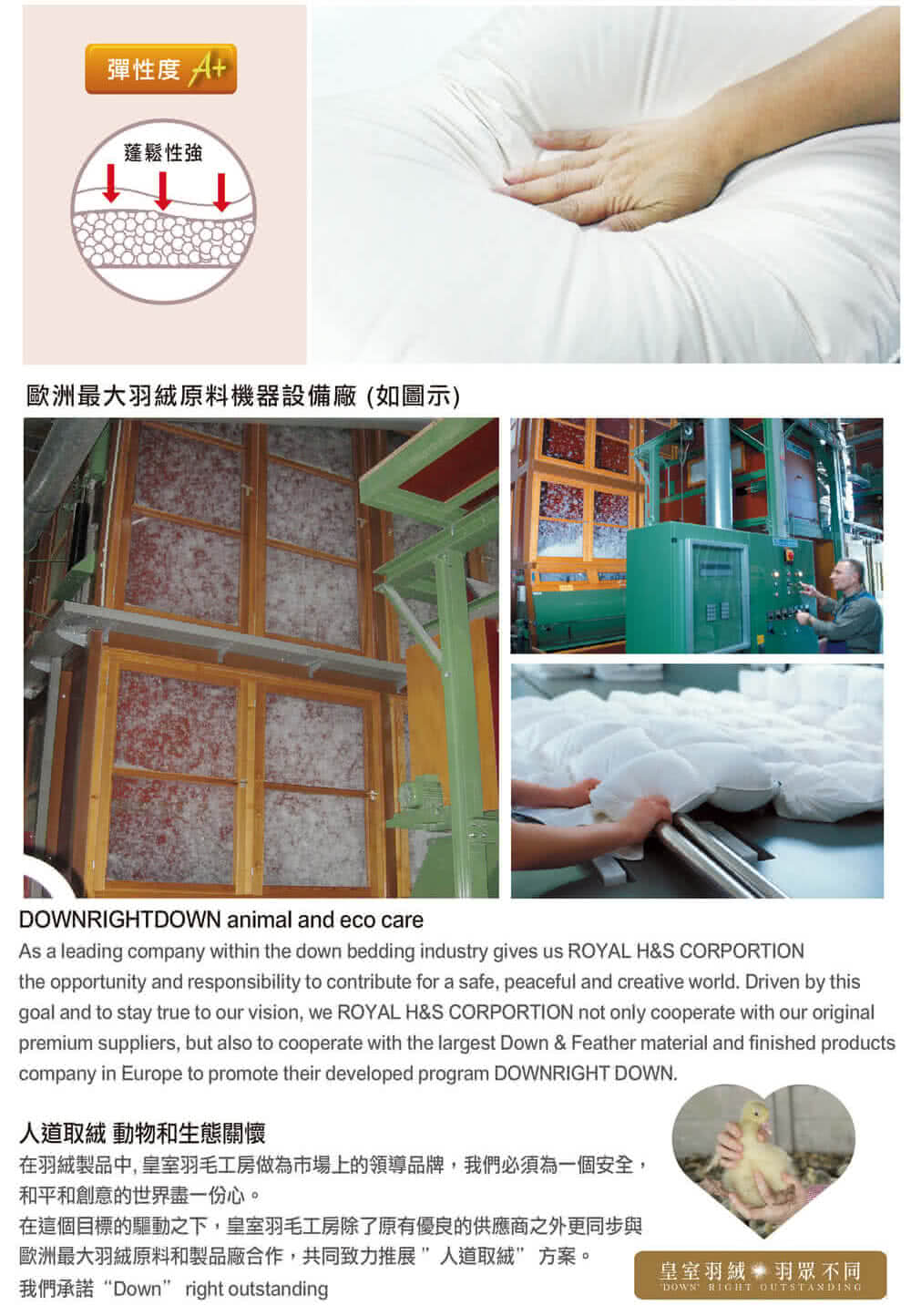 在羽絨製品中, 皇室羽毛工房做為市場上的領導品牌,我們必須為一個安全,