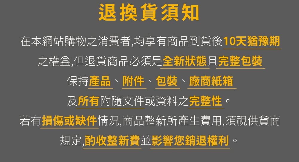 在本網站購物之消費者,均享有商品到貨後10天猶豫期