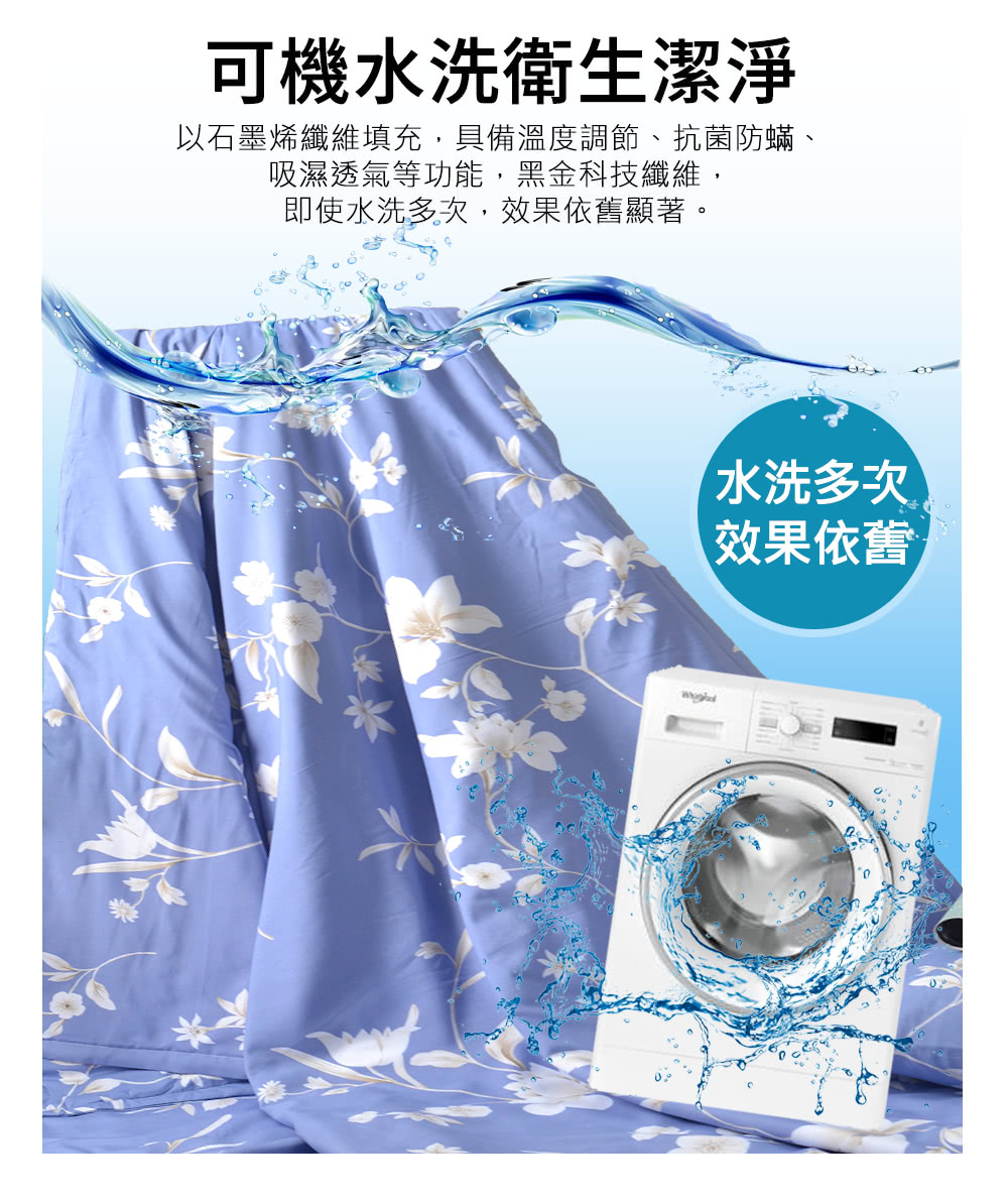 以石墨烯纖維填充,具備溫度調節、抗菌防蟎、