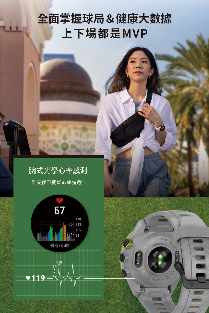 全面掌握球局健康大數據 上下場都是MVP 腕式光學心率感測 全天候不間斷心率追蹤。 最近4小時 