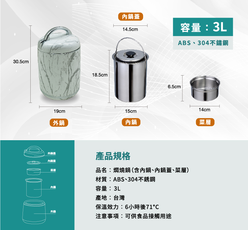 品名燜燒鍋含內鍋、內鍋蓋、菜層