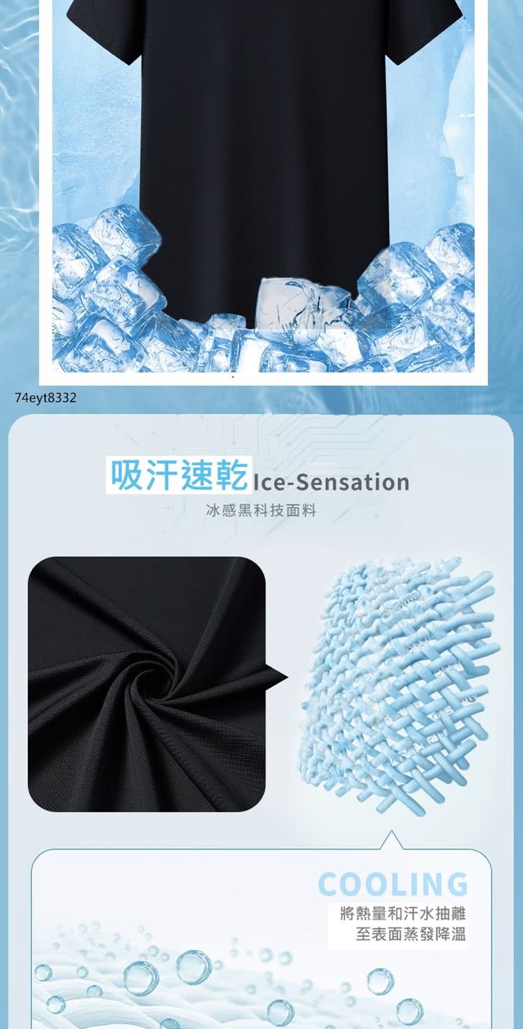 吸汗速乾iceSensation 冰感黑科技面料 將熱量和汗水抽離 至表面蒸發降溫 
