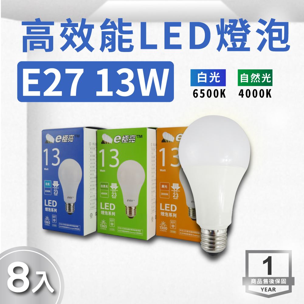 E27 13W 白光 自然光