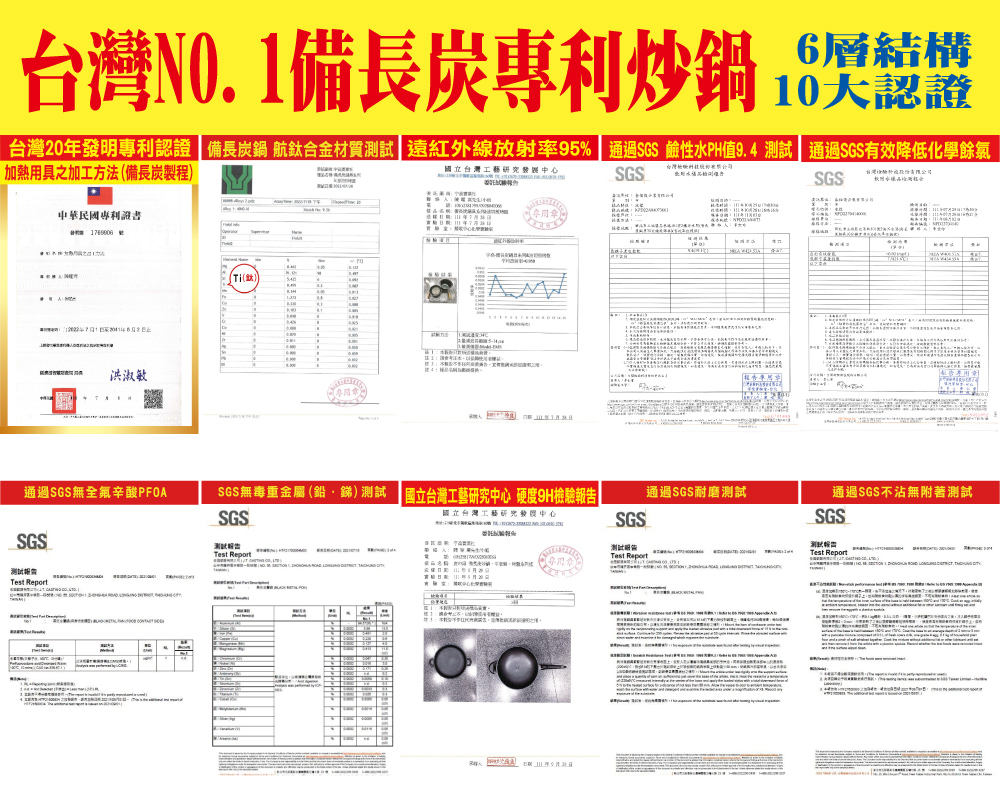 台灣20年發明專利認證 備長炭鍋 航鈦合金材質測試  遠紅外線放射率95%通過SGS 鹼性水PH值9.4 測試  通過SGS有效降低化學餘氯