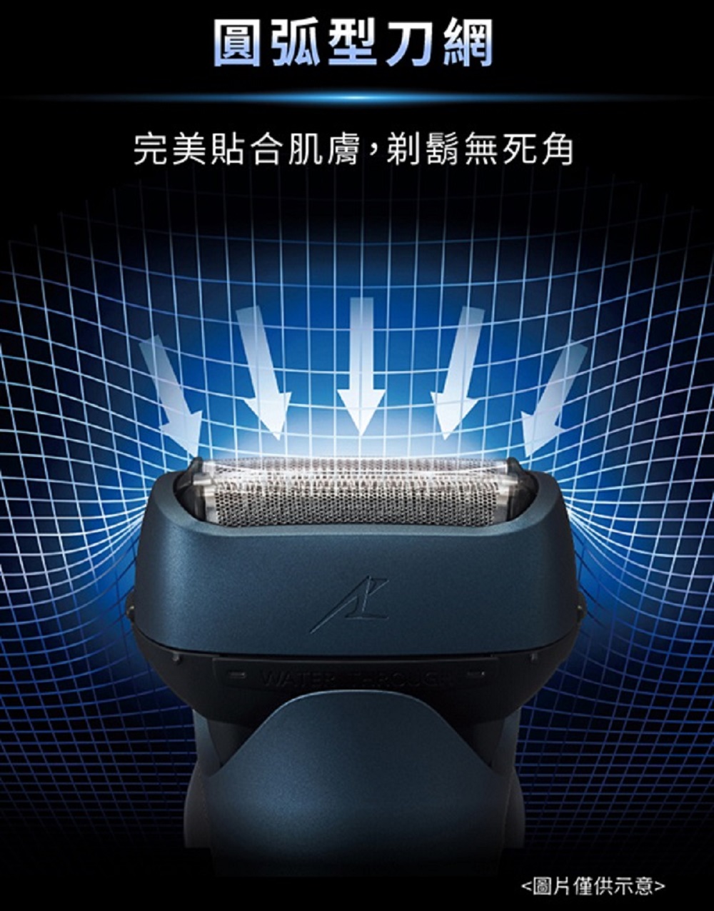圓弧型刀網 完美貼合肌膚,剃鬍無死角 圖片僅供示意