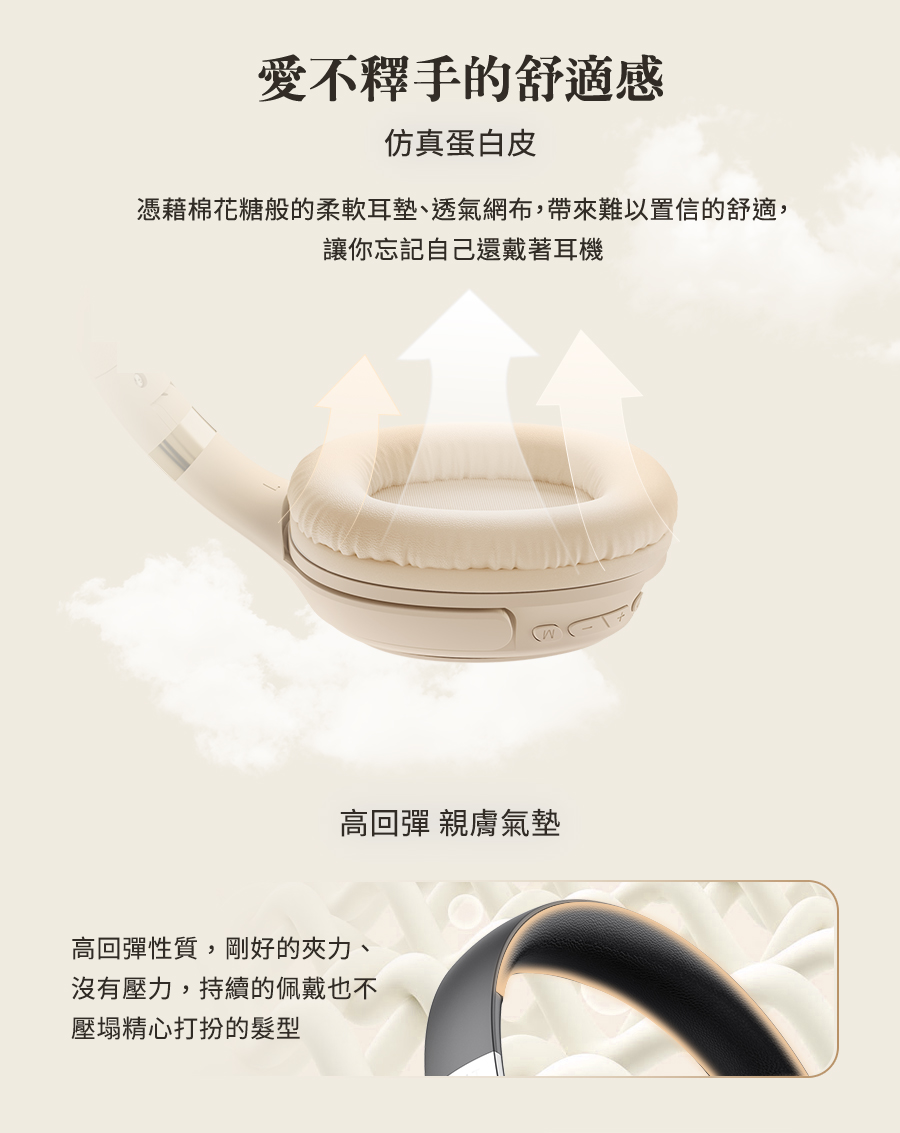 憑藉棉花糖般的柔軟耳墊、透氣網布,帶來難以置信的舒適,