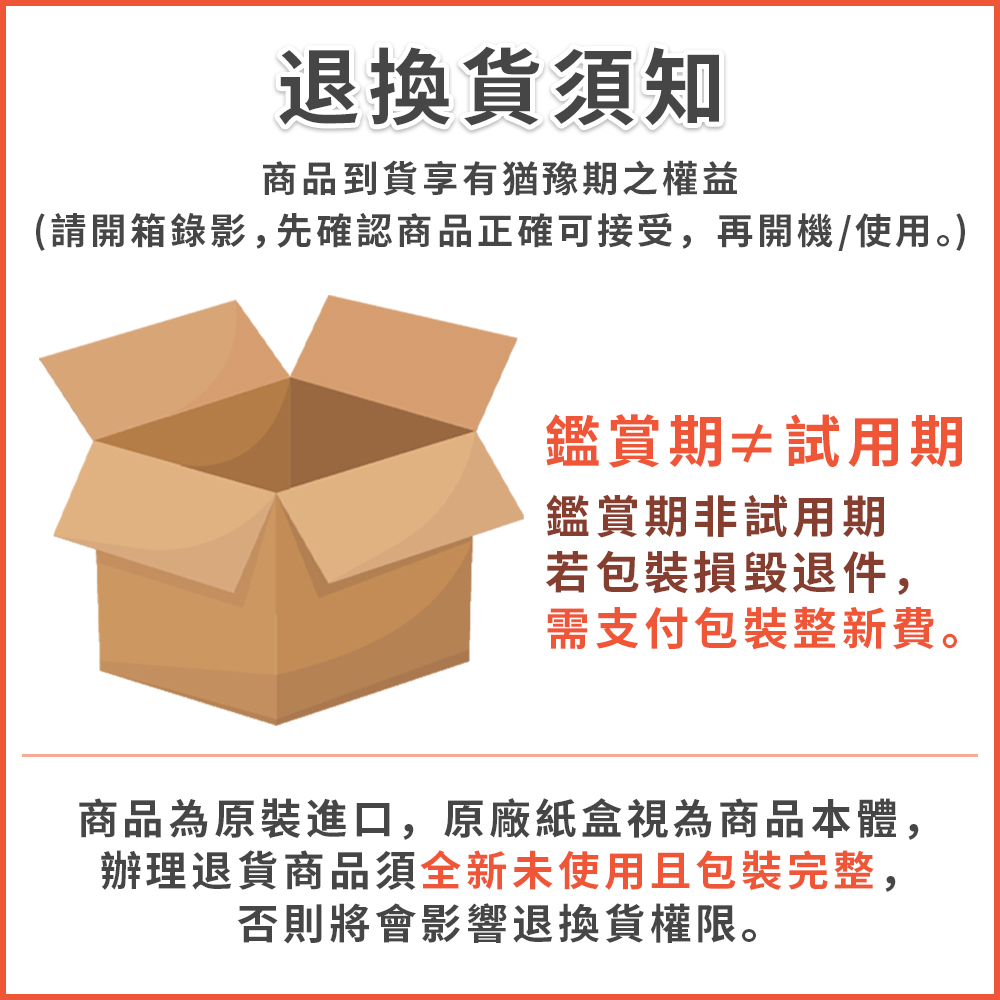 請開箱錄影,先確認商品正確可接受,再開機使用。