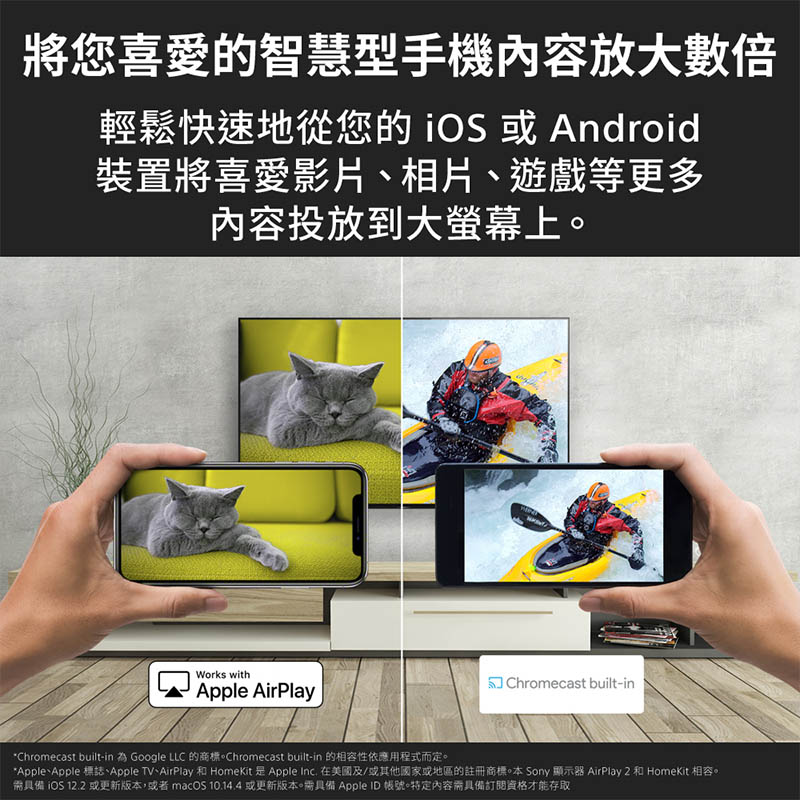 Apple、Apple 標誌、Apple TV、AirPlay 和 HomeKit是Apple Inc. 在美國及或其他國家或地區的註冊商標。本 Sony 顯示器 AirPlay 2 和 HomeKit 相容。