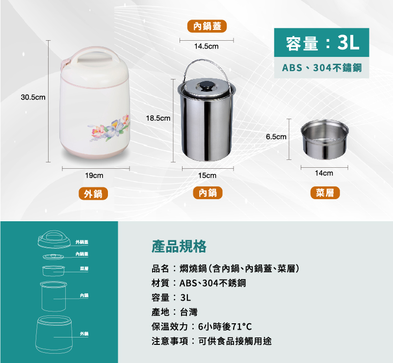 品名燜燒鍋含內鍋、內鍋蓋、菜層