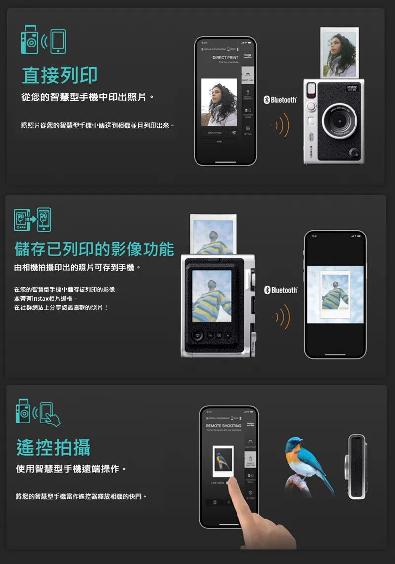 將照片從您的智慧型手機中傳送到相機並且列印出來。