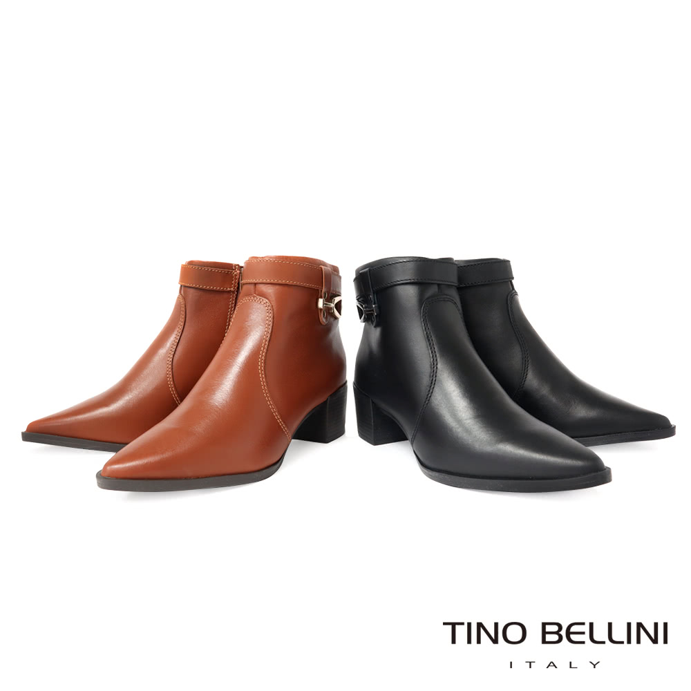 TINO BELLINI 貝里尼 巴西進口牛皮尖頭皮帶釦飾側