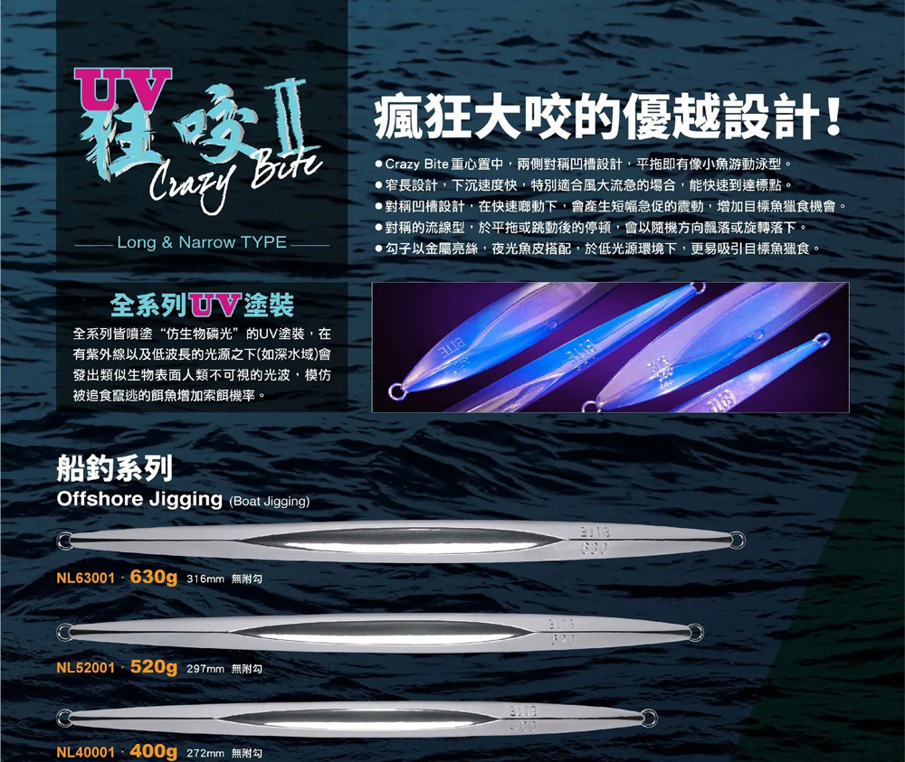 Crazy Bite 520g 狂咬II代魚型鐵板 無附鉤(