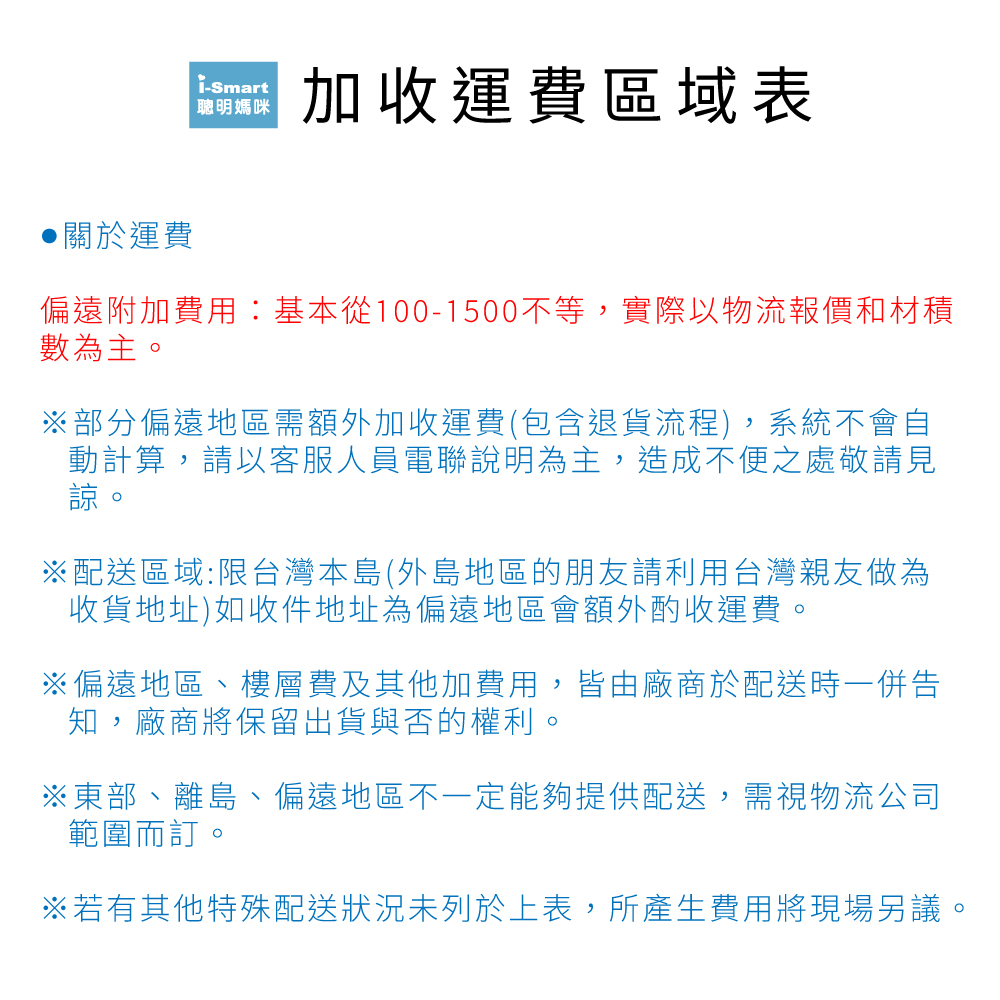 偏遠附加費用基本從1001500不等,實際以物流報價和材積