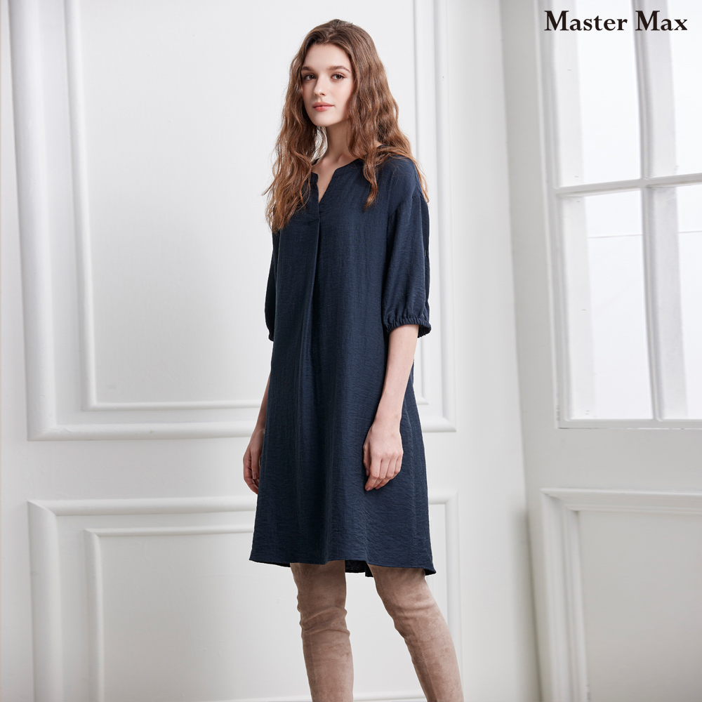 Master Max 休閒寬鬆感素面V領七分袖洋裝(8321