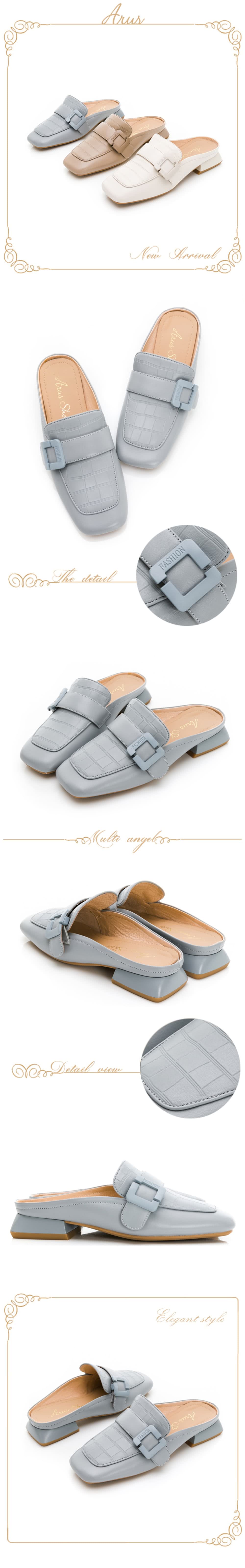 GDC 韓系石紋方頭素色低跟穆勒拖鞋-灰藍色(310221-