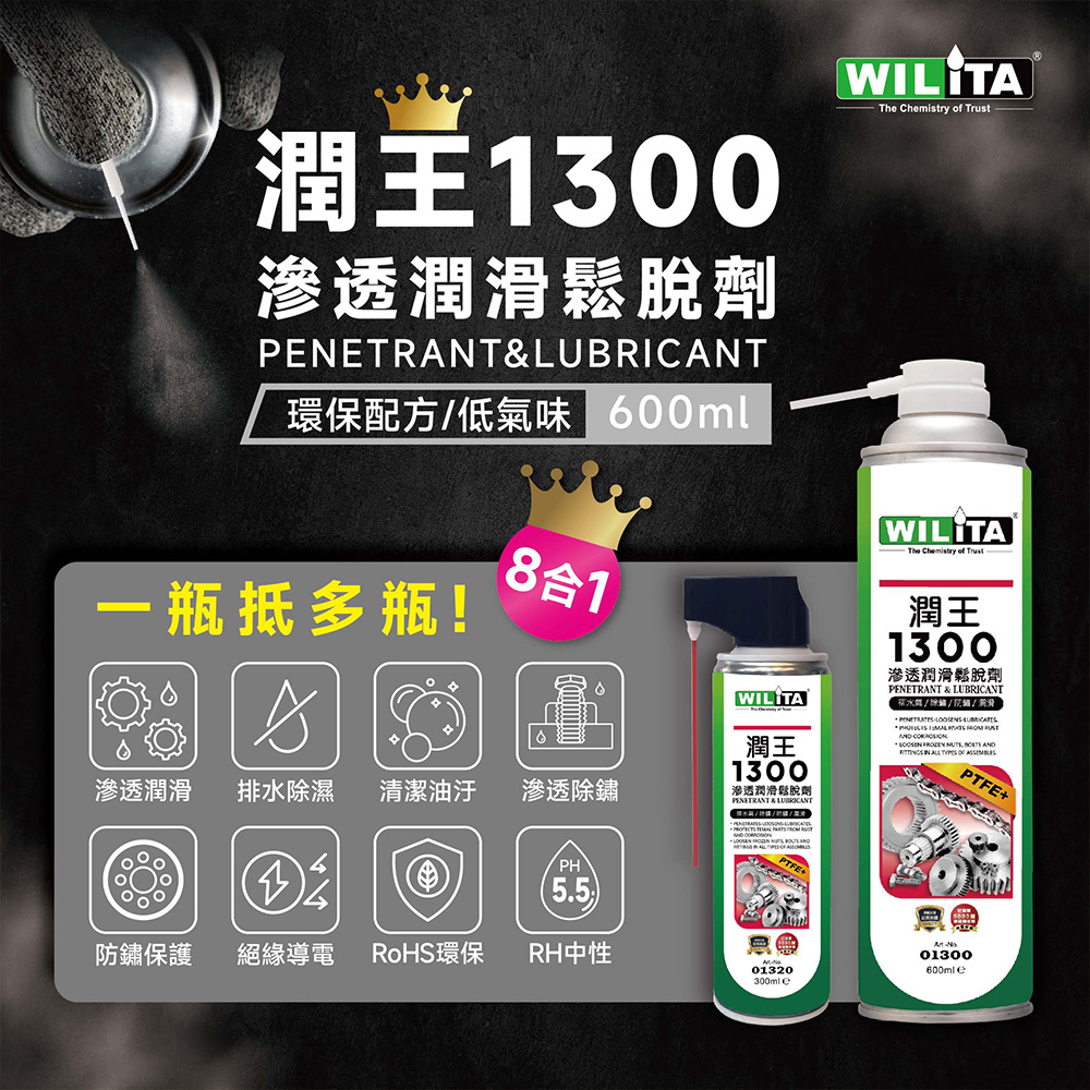 WILITA 威力特 潤王1300滲透潤滑鬆脫劑300ml(