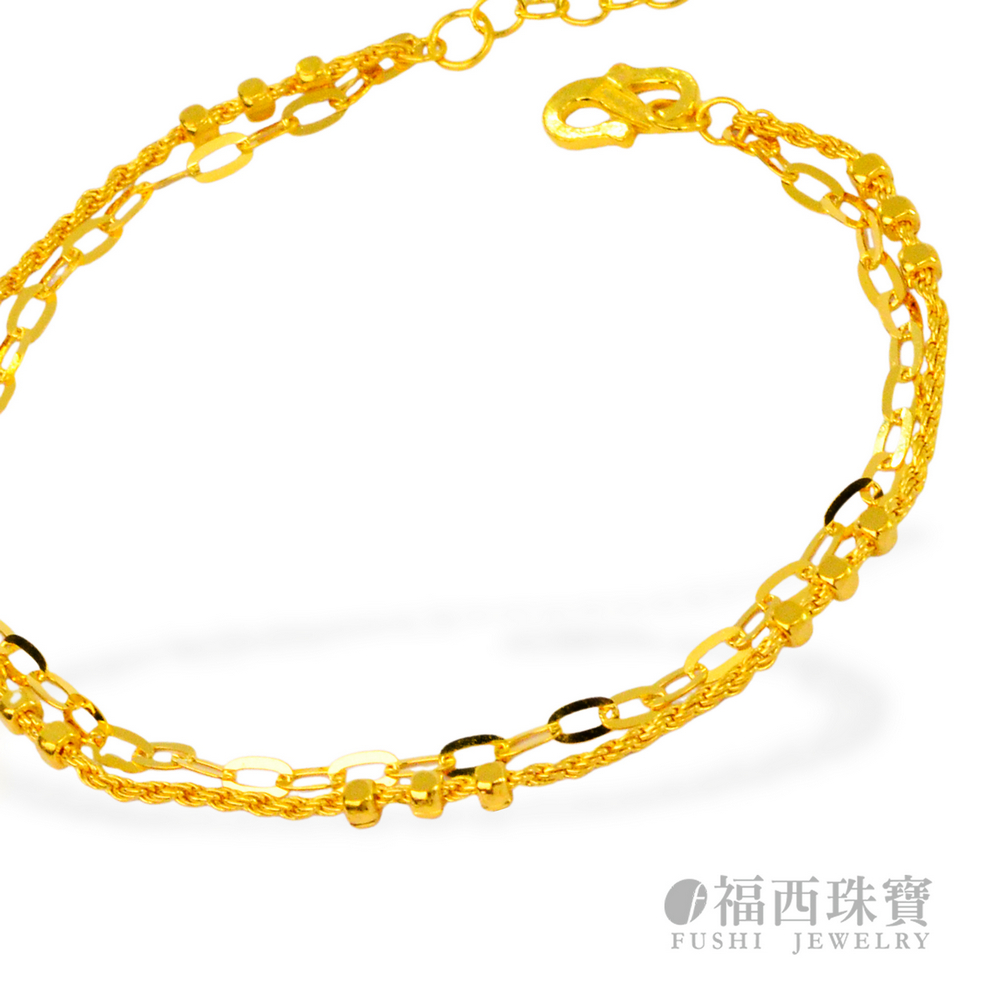 福西珠寶 9999黃金手鍊 麻花雙層小碎金手鍊(金重：1.0