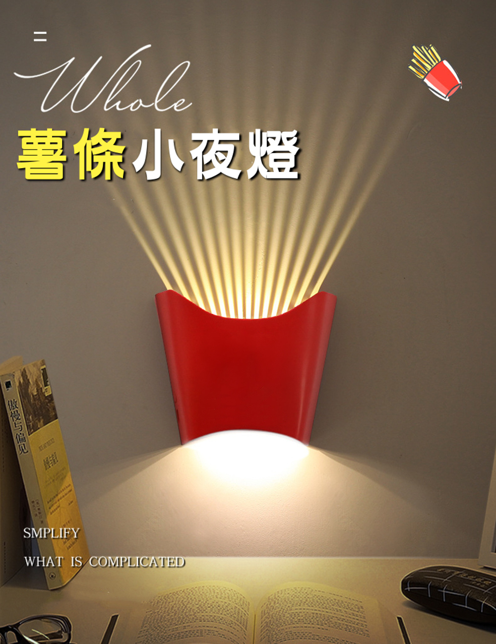 House Deco 吾所飾室 創意速食薯條壁掛小夜燈(充電