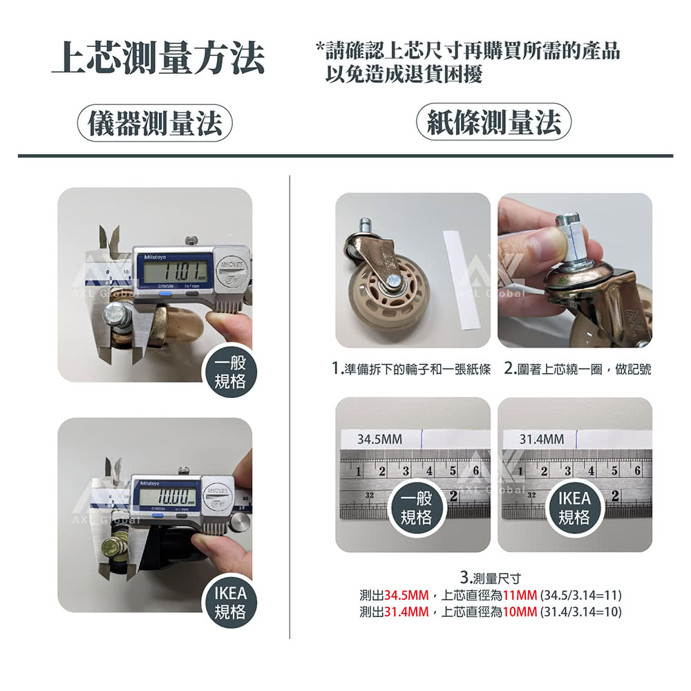 AXL Global 70MM中空式椅子輪子 五入一組(腳輪