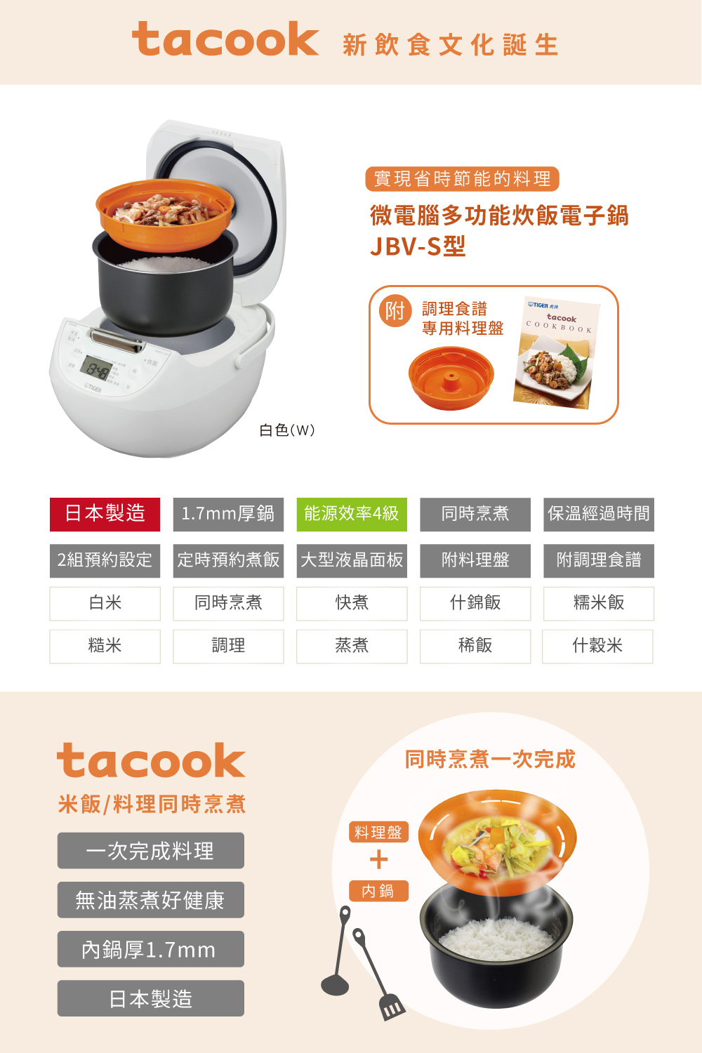 TIGER 虎牌 日本製tacook微電腦電子鍋 6人份(J