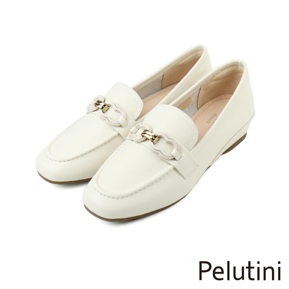 Pelutini 雙環造型扣飾便士樂福鞋 白色(332002