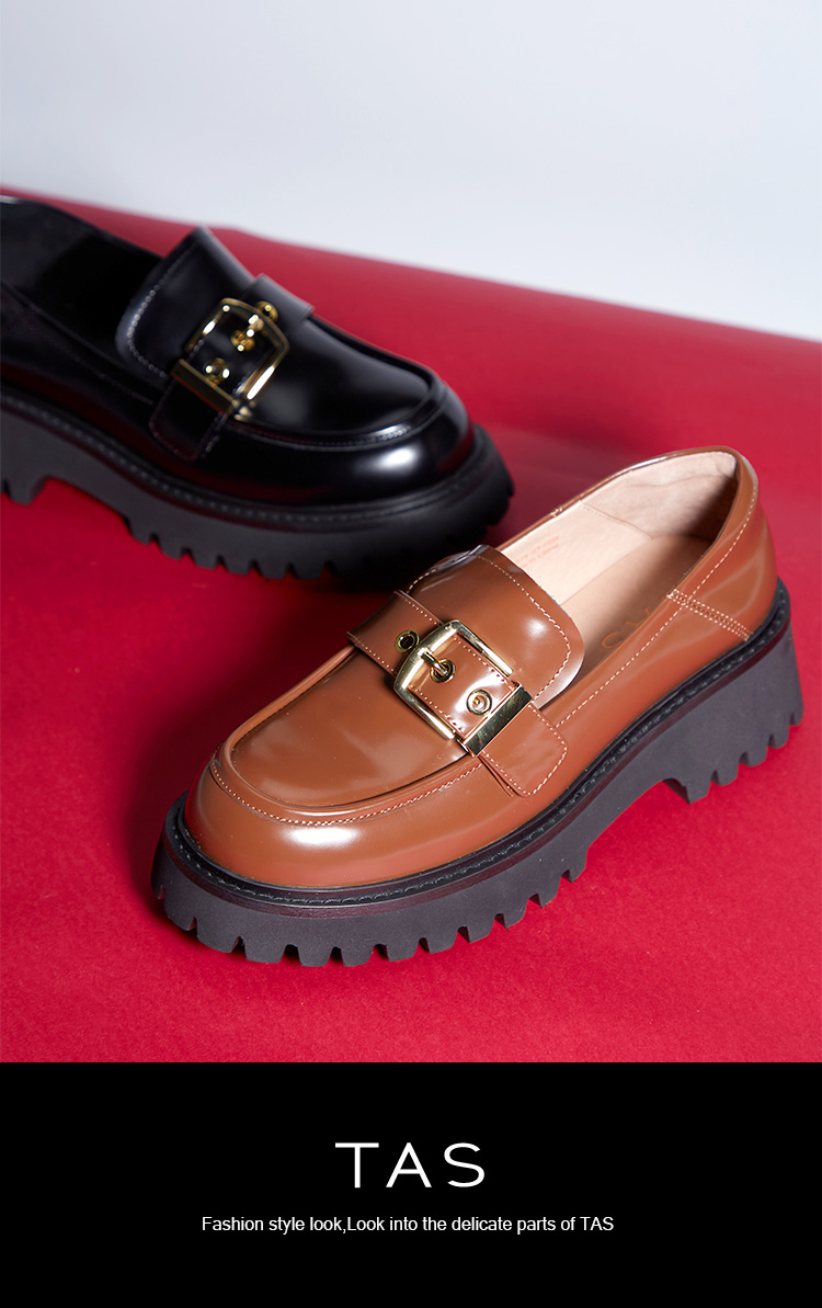 TAS 復古皮帶金屬釦真皮鋸齒厚底樂福鞋(棕咖)折扣推薦