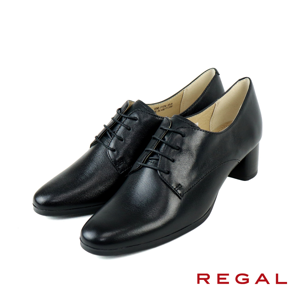 REGAL 日本原廠真皮粗跟德比鞋 黑色(F17N-BL)品