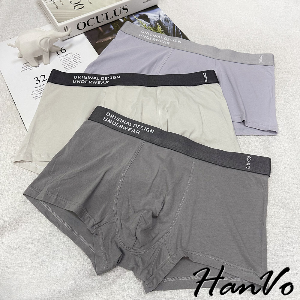 HanVo 現貨 超值3件組 設計感英文字母純棉四角褲 獨立